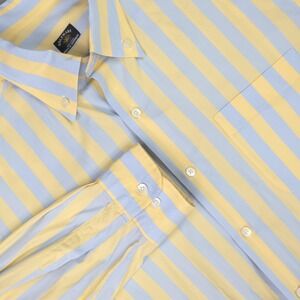 Solemare Shirt Mens Large Yellow Blue Stripe Made Italy Cotton Button Front